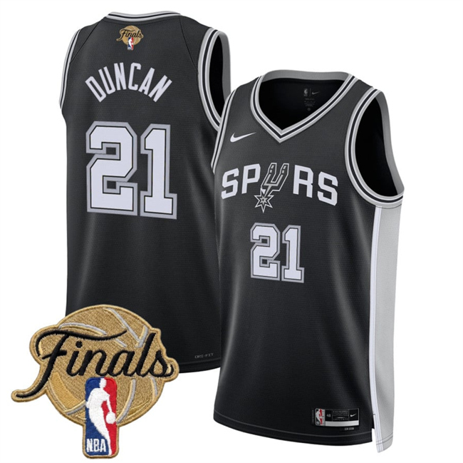 Men's Black San Antonio Spurs #21 Tim Duncan 2026 Finals Patch Icon Edition Stitched Basketball Jersey